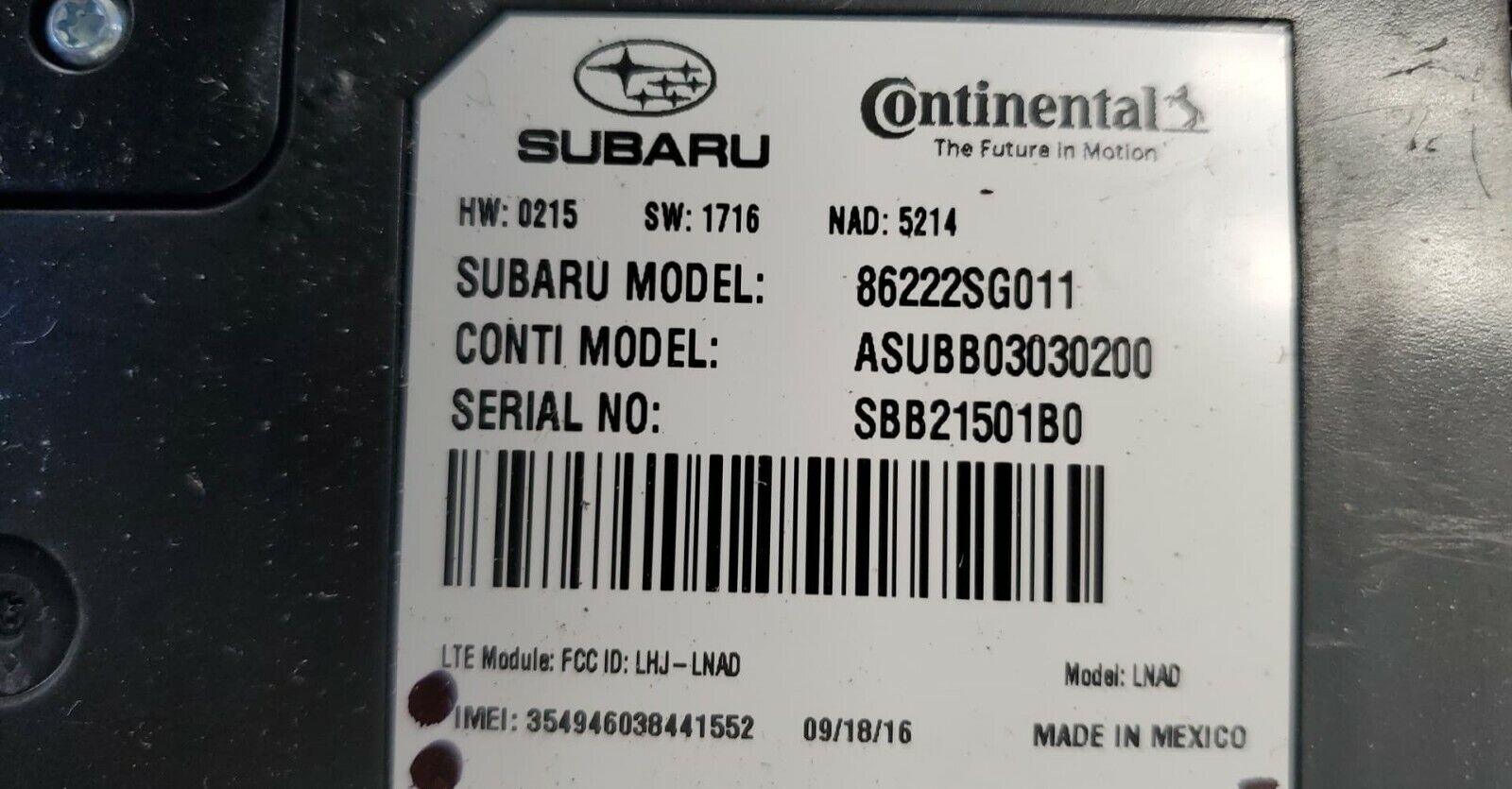 2017 Subaru WRX Telematics Control Module 86222SG011 - Swan Auto
